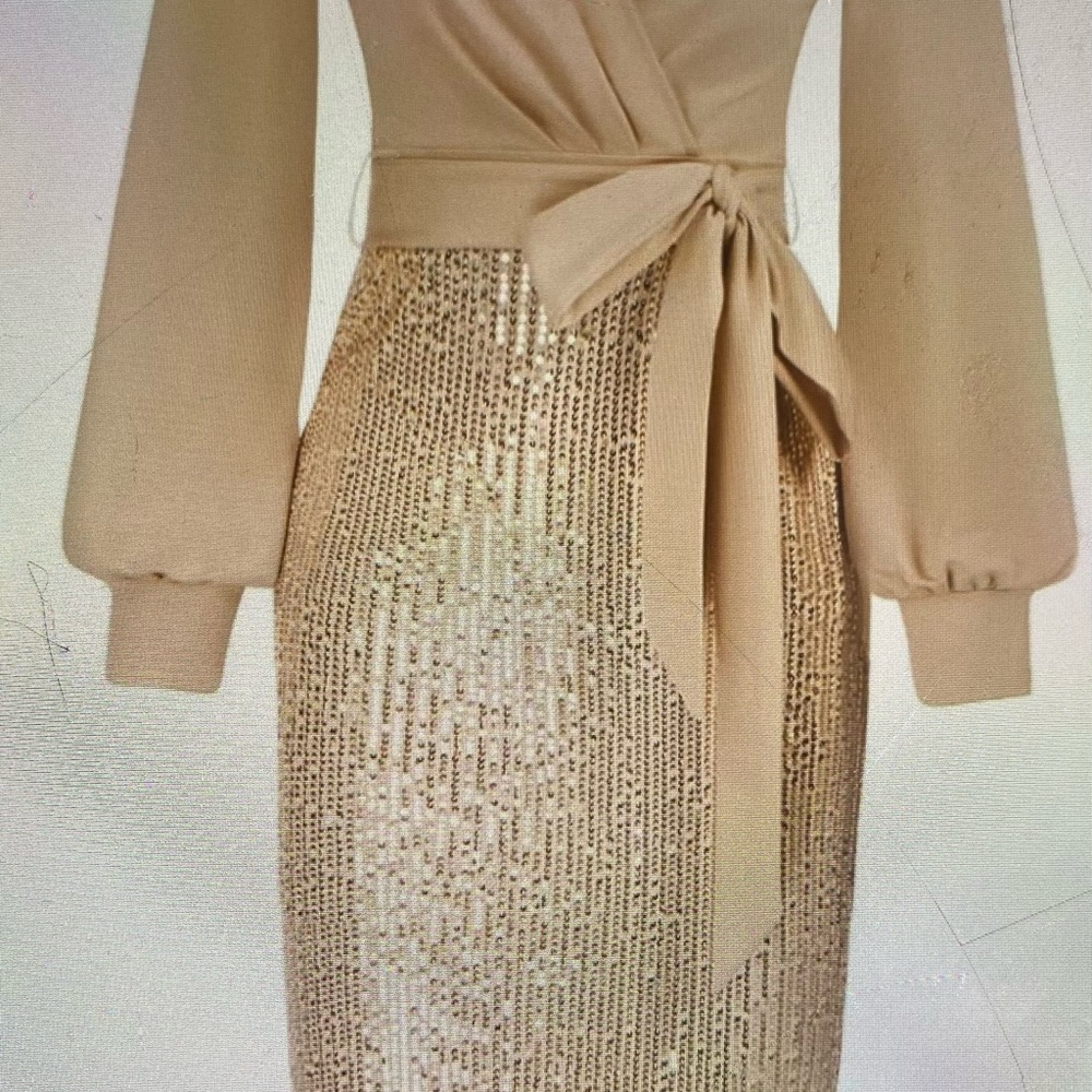 Elegant Gold Sequin Wrap Dress
